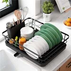 compact dish drying rack stainless steel kitchen counter organizer with drainboa